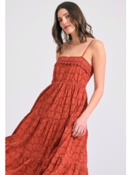 μάξι embroidery φόρεμα με βολάν