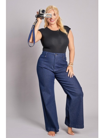παντελόνι τζιν wide leg blue με ραφές σε προσφορά