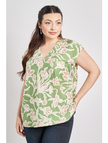 αμάνικη μπλούζα εμπριμέ φλοράλ όψη λινό σε προσφορά
