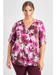 εμπριμέ φλοράλ μπλούζα με γυριστά μανίκια