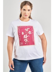 t-shirt βαμβακερό με στάμπα γραμματόσημο φλοράλ