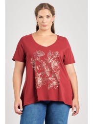 t-shirt βαμβακερό με φλοράλ foil τύπωμα