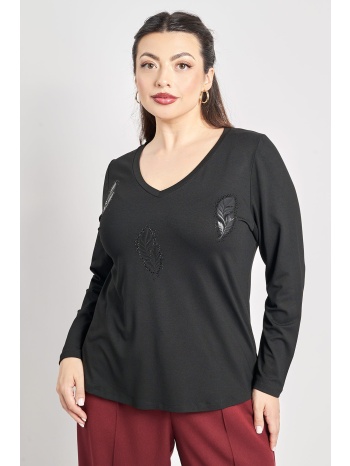 ζέρσεϊ μπλούζα με ανάγλυφα φύλλα και τρουκς σε προσφορά