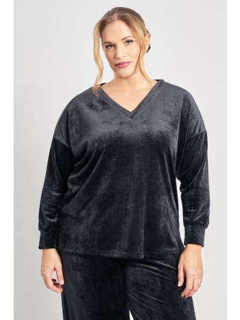 μπλούζα βελουτέ με `v` και scrunchie σε προσφορά