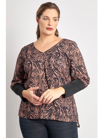 μπλούζα animal print με μονόχρωμη μανσέτα σε προσφορά