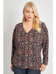 πλεκτή μπλούζα με v εμπριμέ φλοράλ