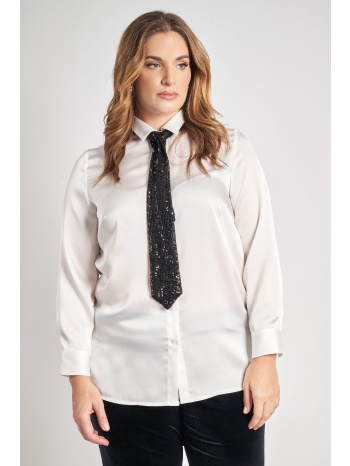 βραδινό πουκάμισο σατινέ με γραβάτα παγιέτες σε προσφορά