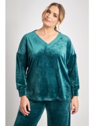 μπλούζα βελουτέ με `v` και scrunchie