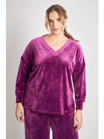 μπλούζα βελουτέ με `v` και scrunchie σε προσφορά