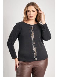 μπλούζα με κάθετη λωρίδα στρας μπροστά