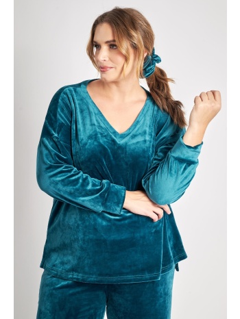 μπλούζα βελουτέ με `v` και scrunchie σε προσφορά