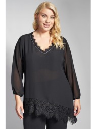 μπλούζα σιφόν με δαντέλα και v