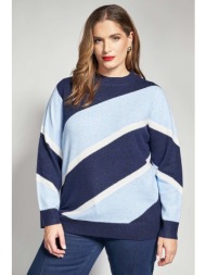 πλεκτή μπλούζα με διαγώνια ριγέ διχρωμία