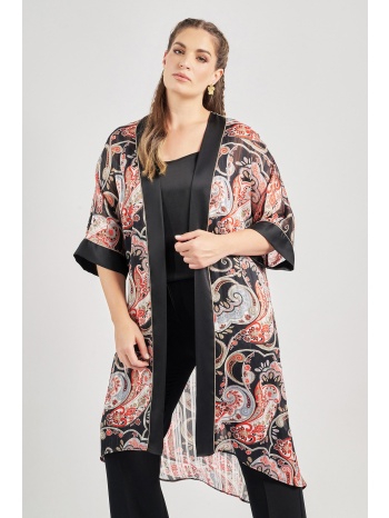 αέρινο kιμονό με σατέν φάσα εμπριμέ λαχούρια σε προσφορά