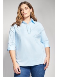 μπλούζα ποπλίνα με γιακά και διάτρητη λεπτομέρεια