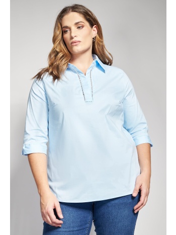 μπλούζα ποπλίνα με γιακά και διάτρητη λεπτομέρεια σε προσφορά