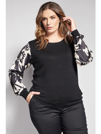 μπλούζα πλεκτή με εμπριμέ φλοράλ ημιδιάφανα μανίκια σε προσφορά