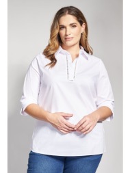 μπλούζα ποπλίνα με γιακά και διάτρητη λεπτομέρεια