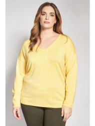 πλεκτή μακρυμάνικη μπλούζα με v-λαιμόκοψη