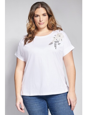 t-shirt βαμβακερό με κέντημα και στρας