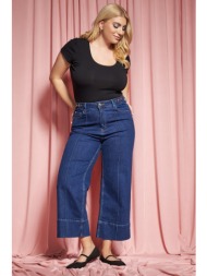 τζιν παντελόνι cropped wide leg με νερβίρ και μεταλλικό σχέδιο