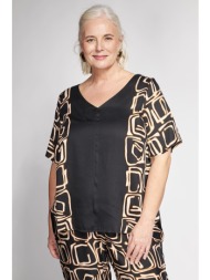 σατινέ μπλούζα με γεωμετρικό εμπριμέ και διχρωμία