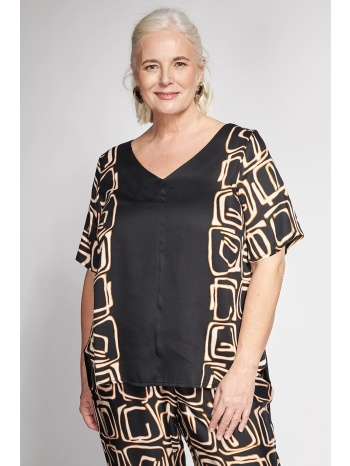 σατινέ μπλούζα με γεωμετρικό εμπριμέ και διχρωμία σε προσφορά