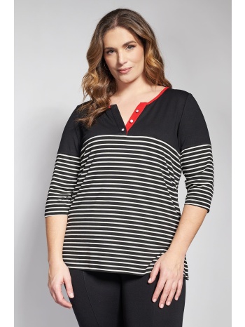 ριγέ μπλούζα βισκόζη με μονοχρωμία και v σε προσφορά