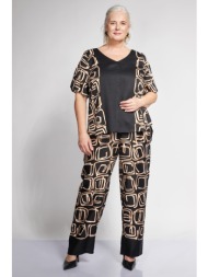 παντελόνα σατινέ με γεωμετρικό εμπριμέ και μπορντούρα