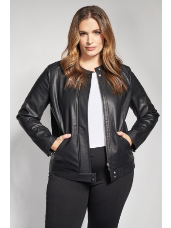 biker τζάκετ από δερματίνη με στρογγυλή λαιμόκοψη