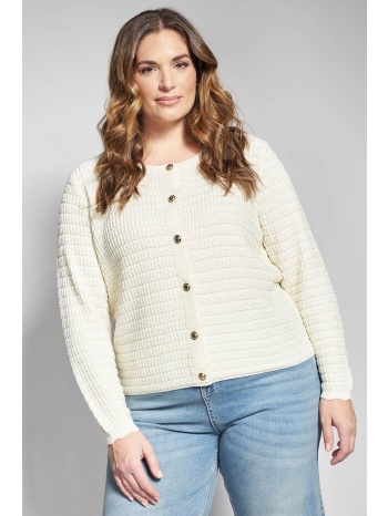 πλεκτή ζακέτα με χρυσά κουμπιά και στρογγυλή λαιμόκοψη