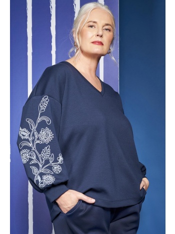 μπλούζα φούτερ soft touch με μπορντούρα στο μανίκι σε προσφορά