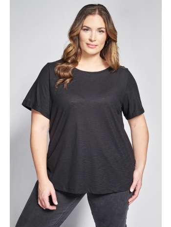 basic κοντομάνικη βαμβακερή μπλούζα φλάμα με στρογγυλή