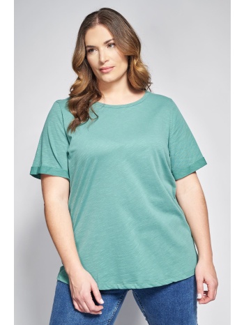 basic κοντομάνικη βαμβακερή μπλούζα φλάμα με στρογγυλή