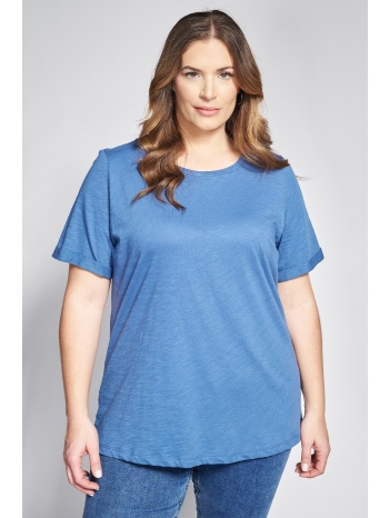 basic κοντομάνικη βαμβακερή μπλούζα φλάμα με στρογγυλή