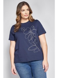 t-shirt βαμβακερό με ανάγλυφη στάμπα φλοράλ