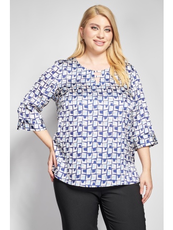 βραδινή μπλούζα σατινέ σε γεωμετρικό εμπριμέ