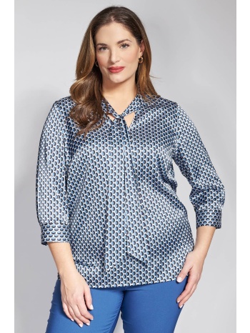 σατινέ μπλούζα με γραβάτα σε γεωμετρικό εμπριμέ