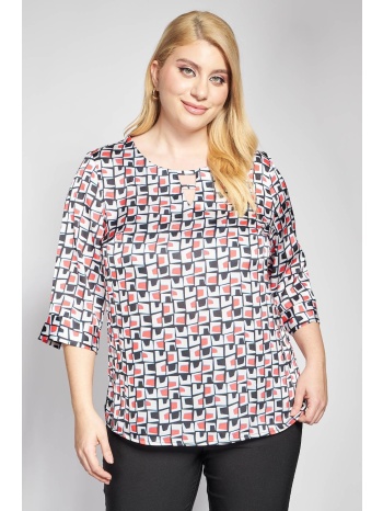 βραδινή μπλούζα σατινέ σε γεωμετρικό εμπριμέ