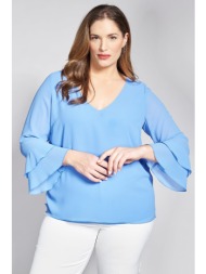 μπλούζα διπλής ζωρζέτας με βολάν στα μανίκια