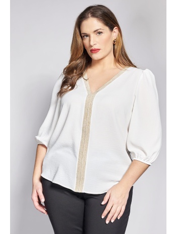 μπλούζα washed ανάγλυφο με διακοσμητική τρέσα πλεκτή