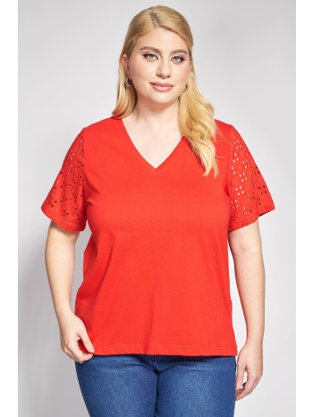 μπλούζα βαμβακερή με κεντητά μανίκια