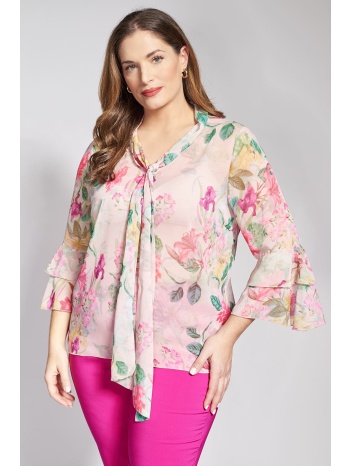 μπλούζα chiffon με γραβάτα σε εμπριμέ φλοράλ