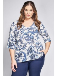 μπλούζα βισκόζη εμπριμέ botanical με μανίκια 3/4