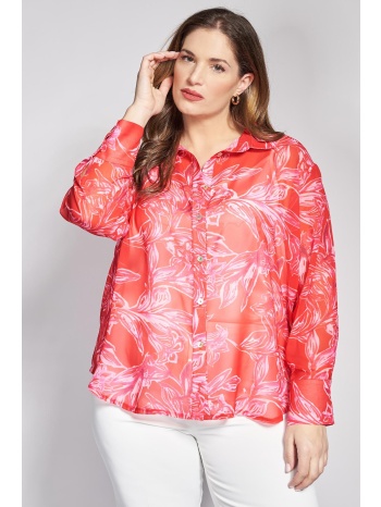 πουκάμισο φλοράλ εμπριμέ ημιδιάφανο chiffon