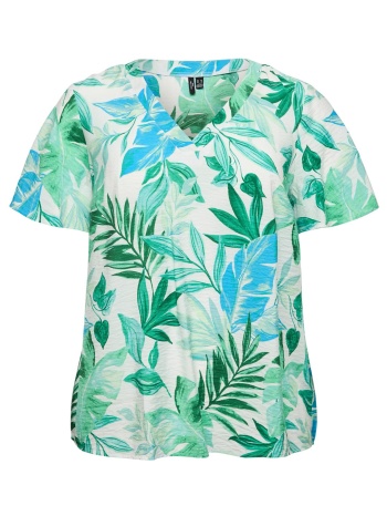 μπλούζα με τροπικά φύλλα και λαιμόκοψη v vero moda