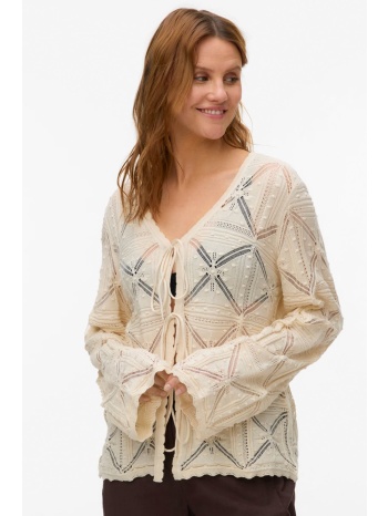 πλεκτή ζακέτα με διάτρητα σχέδια και κορδόνια