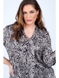 σατινέ μπλούζα με γραβάτα σε γεωμετρικό εμπριμέ