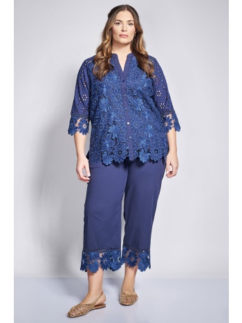 cropped παντελόνα βαμβακερό βουάλ με κιπούρ τελείωμα