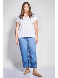 παντελόνι tencel όψη τζιν με κεντητή μπορντούρα